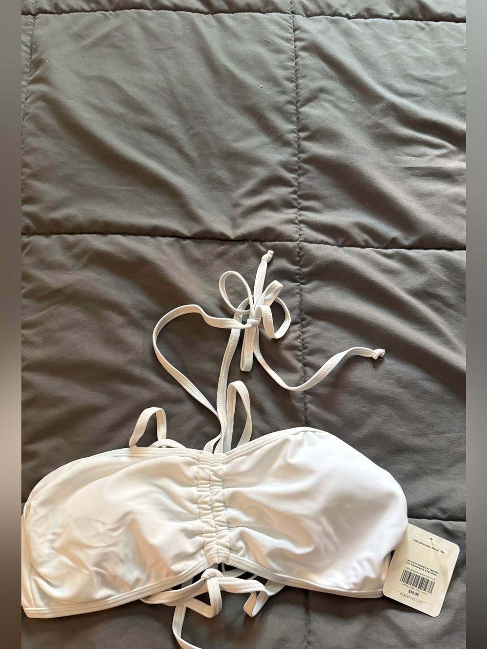 Fabletics M White Bandeau Halter Swim Top NWT